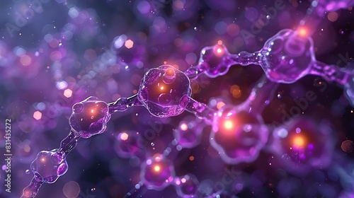 A beautiful hexagonal molecule filled with dots, placed against a soothing purple solid background. photo