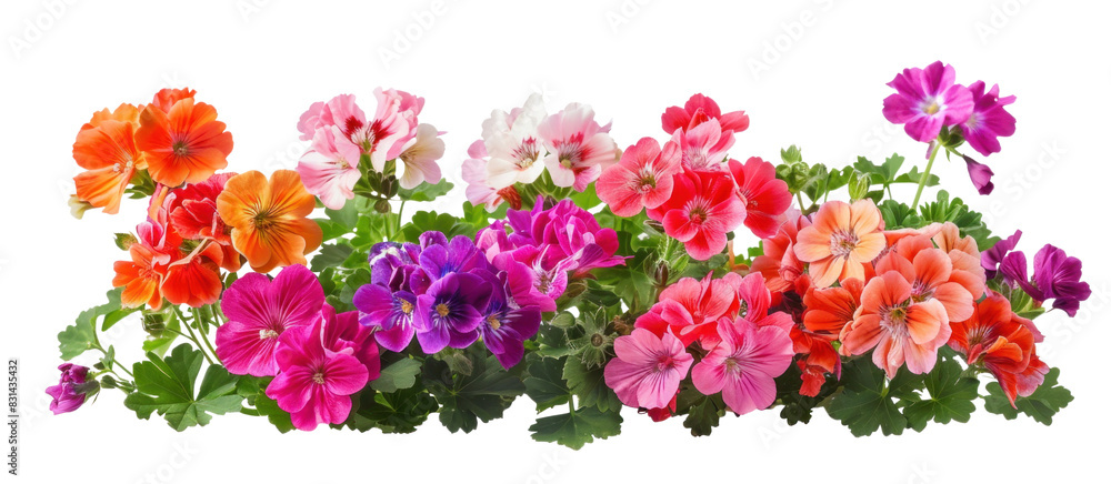 Colourful Flowers Bush of Geraniums on Transparent Background Colourful Flowers Bush of Geraniums on Transparent Background
