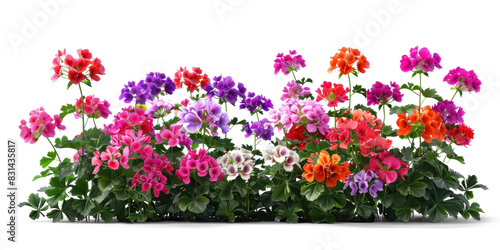 Fototapeta Naklejka Na Ścianę i Meble -  Colourful Flowers Bush with Geraniums on Transparent Background