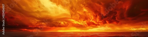 Fire Clouds at Dusk: Dramatic Red Cloudscape with Stormy Weather Panorama photo