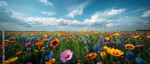  field of vibrant wildflowers stretches to the horizon
