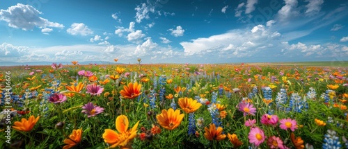  field of vibrant wildflowers stretches to the horizon photo