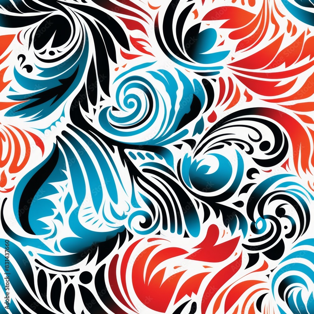 Fototapeta premium Seamless Pattern of Colorful Geometric Pattern with Traditional Tribe Motifs