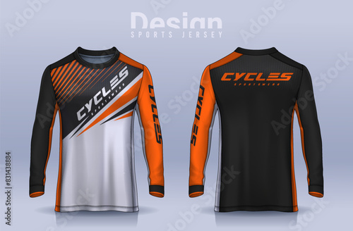 t-shirt sport design template, Long sleeve soccer jersey mockup for football club. uniform front and back view,Motocross jersey.	