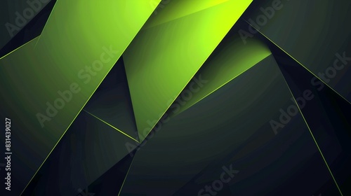 The illustrated abstract background resembles three-dimensional paper folds in metallic green and gray. photo