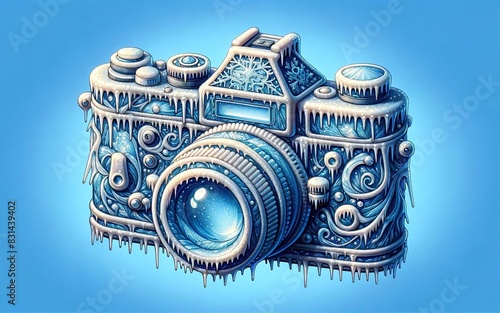  A fantasy illustration of a camera made entirely of ice , Generative Ai