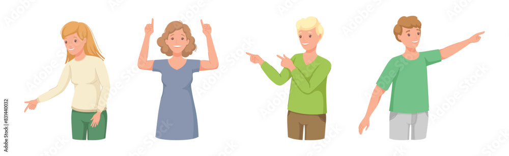 People Character Indicating Something Pointing with Index Finger as Hand Gesture Specifying Direction Vector Set People Character Indicating Something Pointing with Index Finger as Hand Gesture Specifying Direction Vector Set