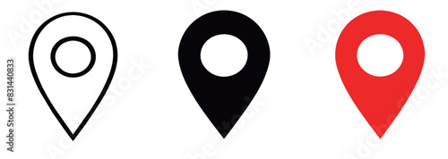 A set of icons for indicating a location, a marker for linking a place on the map, a pointer icon for a map, a vector image, a red navigation sign