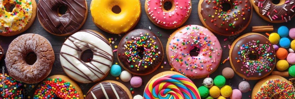 Colorful Cookies and Candy Selection - Sweet Treats and Confectionery in Various Flavors Colorful Cookies and Candy Selection - Sweet Treats and Confectionery in Various Flavors