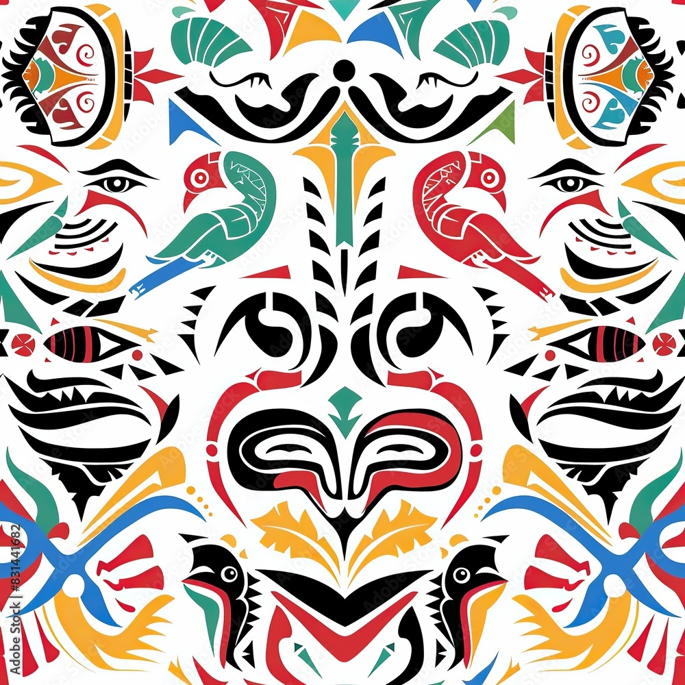 Seamless Pattern of Colorful Geometric Pattern with Traditional Tribe Motifs Seamless Pattern of Colorful Geometric Pattern with Traditional Tribe Motifs