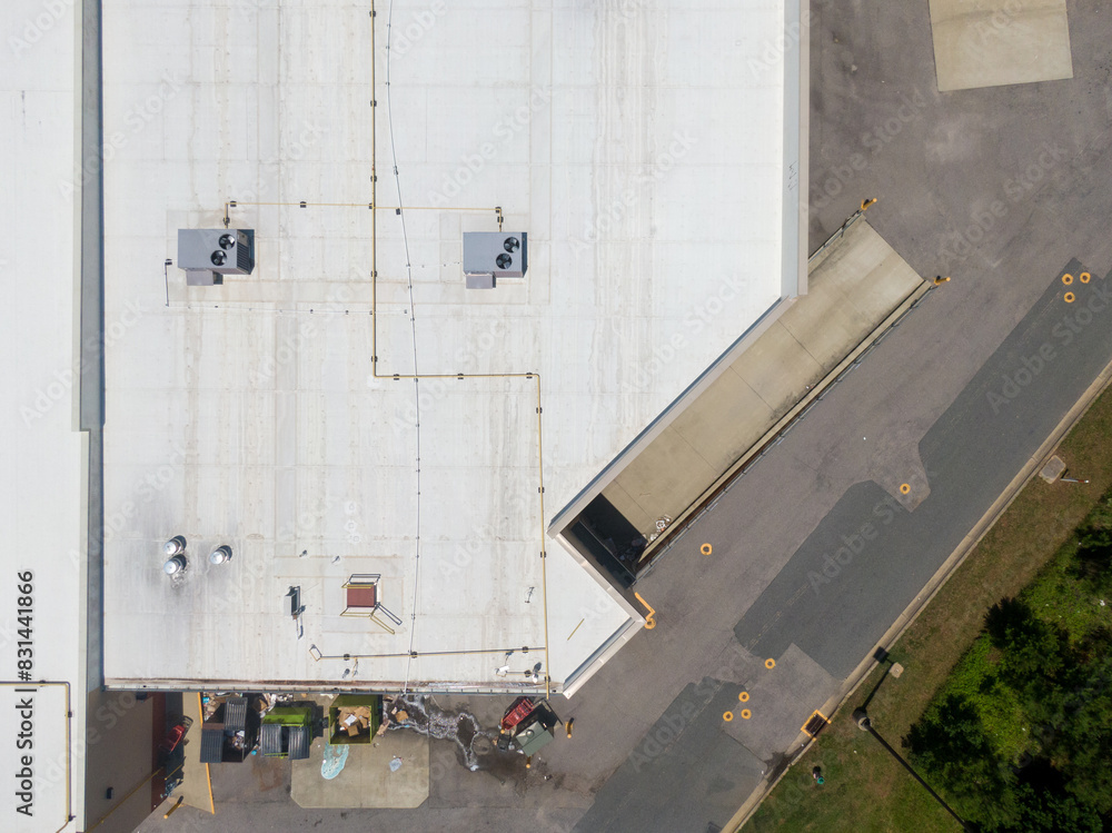 Drone Images of Commercial Roofs Featuring TPO and Asphalt Shingles: Midday, Sunny, No People Drone Images of Commercial Roofs Featuring TPO and Asphalt Shingles: Midday, Sunny, No People