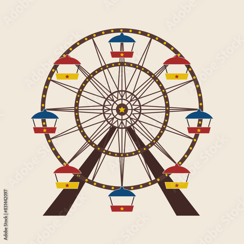 Colorful Ferris wheel icon. Amusement park element. Vector illustration.