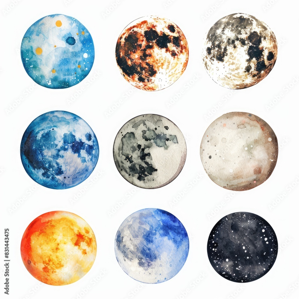 Space Clipart. Moon and Planets in Celestial Night Sky Astronomy Art Print