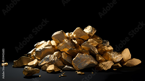 A pile of gold nuggets isolated on black background photo
