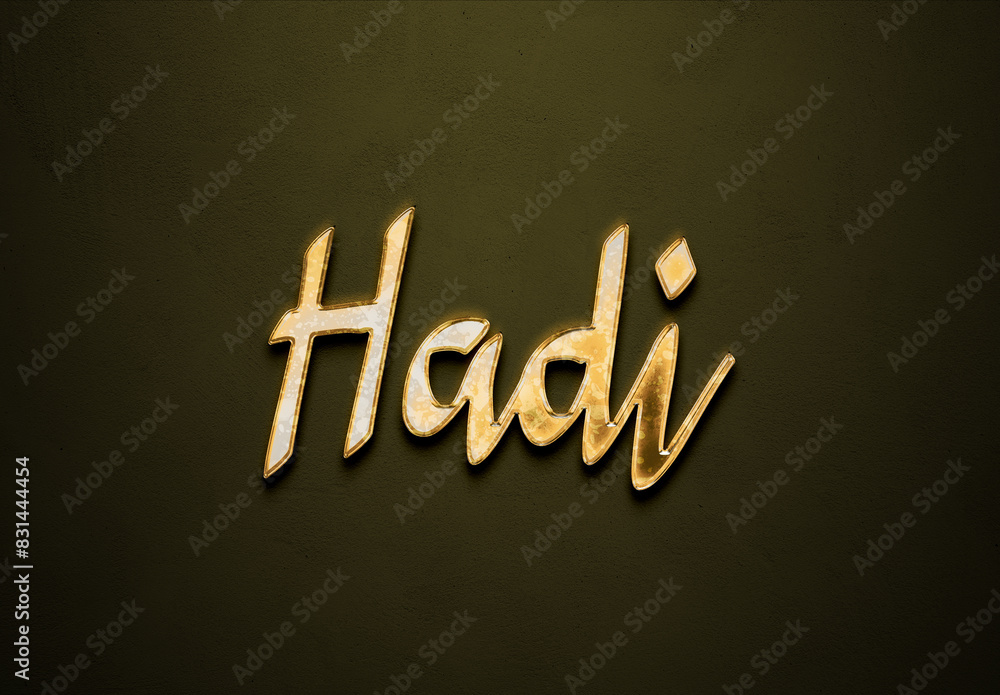 Old gold text effect of Arabic name Hadi with 3D glossy style Mockup ...