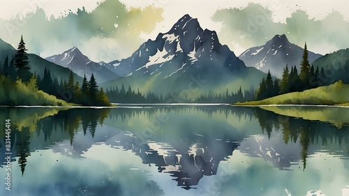 Serene Mountain Lake with Reflections photo