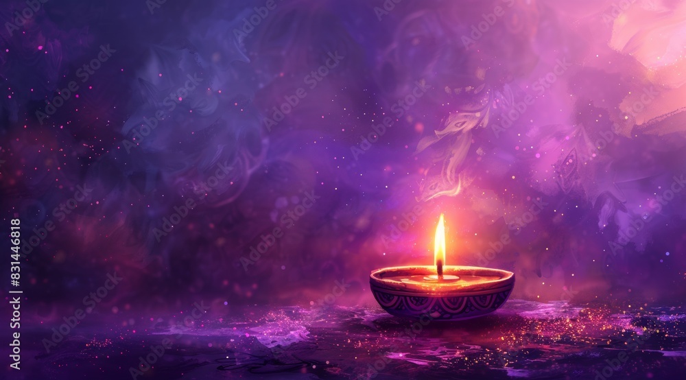 Website header or banner design with realistic oil lamp on purple background for Diwali Festival celebration. Vector watercolor style. text Digital corollary Website header or banner design with realistic oil lamp on purple background for Diwali Festival celebration. Vector watercolor style. text Digital corollary