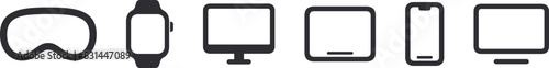 Multiple operating system brand logo icon set including IOS, Mac Os, watchOS, Vision Pro,  logos. Gadgets latest devices operating system brand logo set