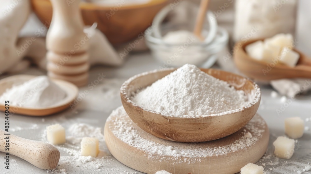Healthy baking with sugar substitutes like erythritol and stevia, shown in a cozy kitchen setting Healthy baking with sugar substitutes like erythritol and stevia, shown in a cozy kitchen setting