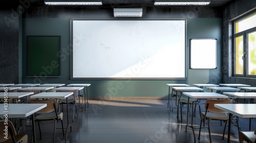 Large white screen in classroom