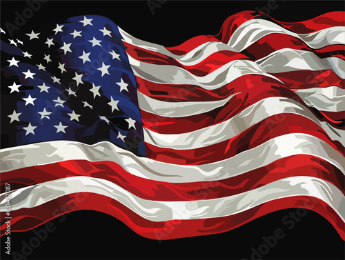 Vector background with drawing
of national flag of usa is fluttering in wind. 
Fashion t-shirt design in american style. Pattern 
of stars and stripes for textiles, fabric, clothing.