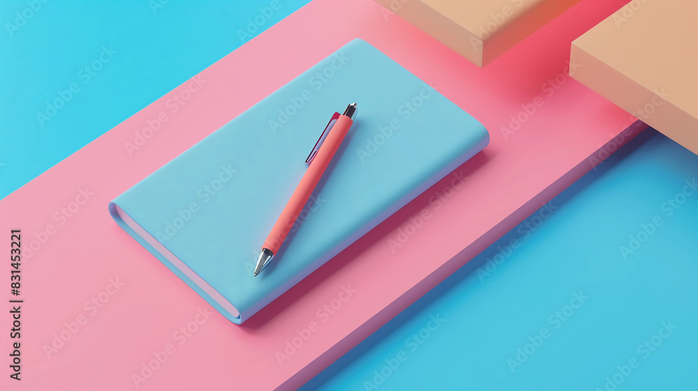 Light Blue Journal notebook and pen on a simple desk Light Blue Journal notebook and pen on a simple desk