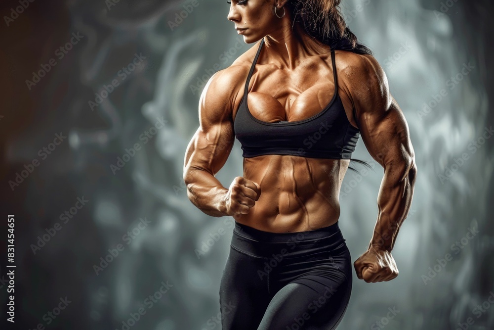 Obraz premium Muscular Woman Posing in Gym. Generative ai