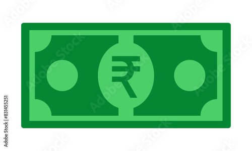 Rupees cash money Indian currency note in green color vector illustration. Rupees bill, green currency bank note, cash and money symbol. Flat vector illustration.