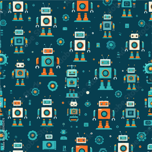 Cute and modern robots seamless pattern © Ramon