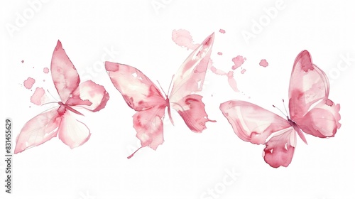 pink watercolor butterflies with their wings spread.