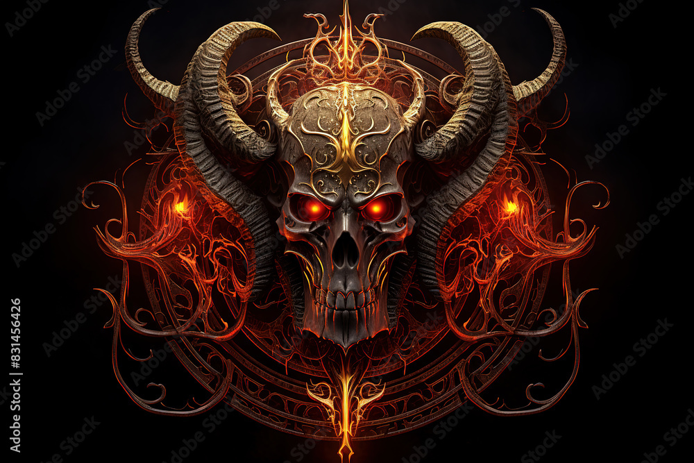 A skull with horns and a fire A skull with horns and a fire