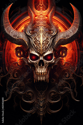 A skull with horns and a fire