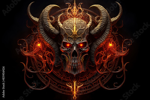 A skull with horns and a fire