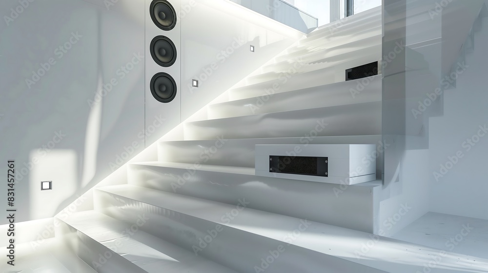 A modern staircase with a built-in sound system for a musical ascent or descent