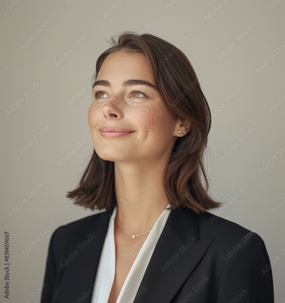 Portrait of a young professional woman in a white shirt and dark vest Portrait of a young professional woman in a white shirt and dark vest