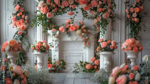 Wedding Arch Decorated With Pink and White Flowers
