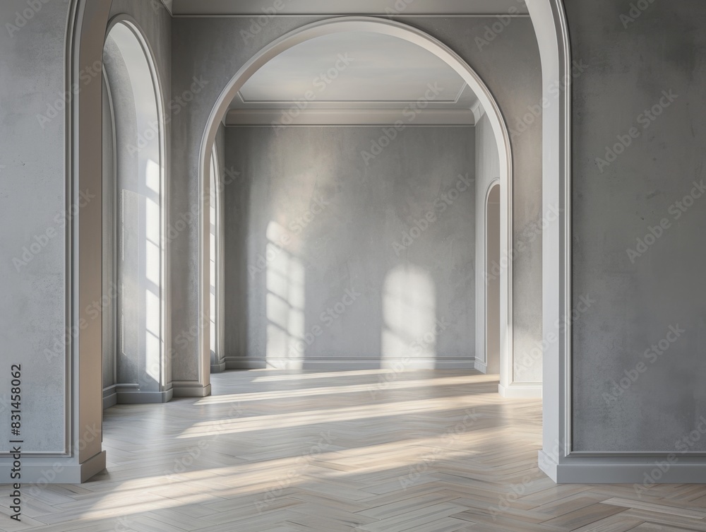 A large, empty room with a lot of windows and a lot of light. The room is very open and has a very clean, modern look A large, empty room with a lot of windows and a lot of light. The room is very open and has a very clean, modern look