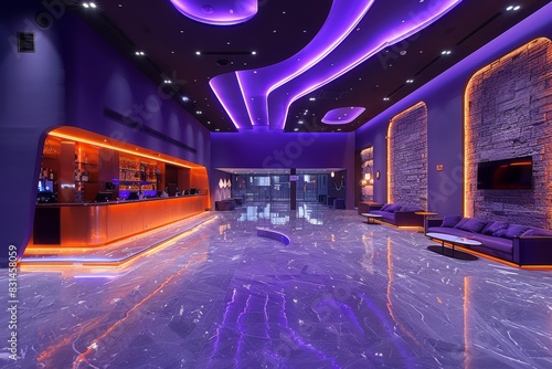 Futuristic nightclub with neon lighting  sleek design  and vibrant colors creating an energetic party atmosphere