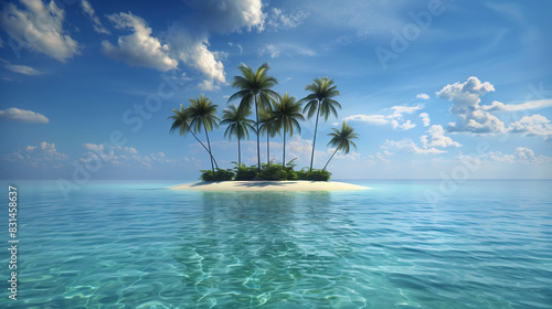 A small island with palm trees in the middle of the ocean