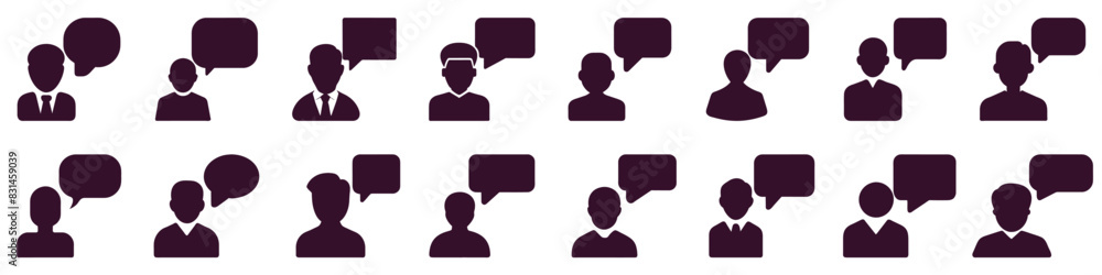 Set of Business and Communication Icons with Speech Bubbles - Vector Silhouettes of Professionals and Individuals Set of Business and Communication Icons with Speech Bubbles - Vector Silhouettes of Professionals and Individuals