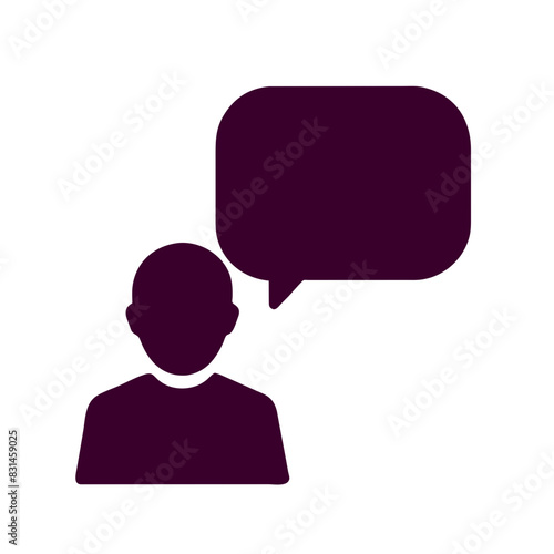 Vector silhouette of person with speech bubble icon representing communication and messaging
