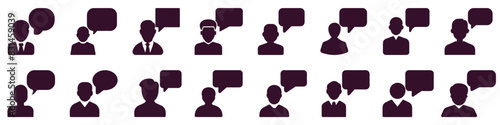 Set of Business and Communication Icons with Speech Bubbles - Vector Silhouettes of Professionals and Individuals