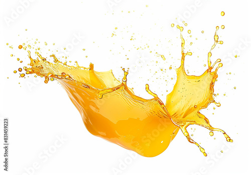 Photo of fruit juice , orange splash on white background