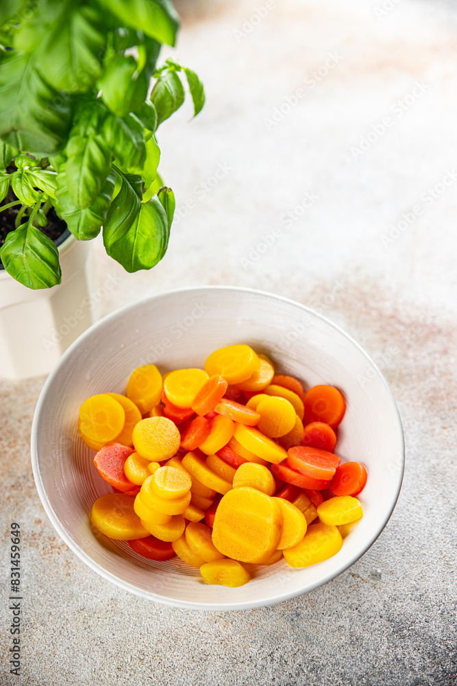 carrot salad carrot slice vegetable carrots cut rings fresh cooking meal food snack on the table copy space food background rustic top view carrot salad carrot slice vegetable carrots cut rings fresh cooking meal food snack on the table copy space food background rustic top view