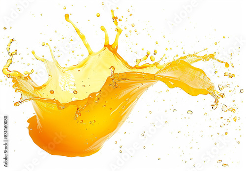Photo of fruit juice   orange splash on white background