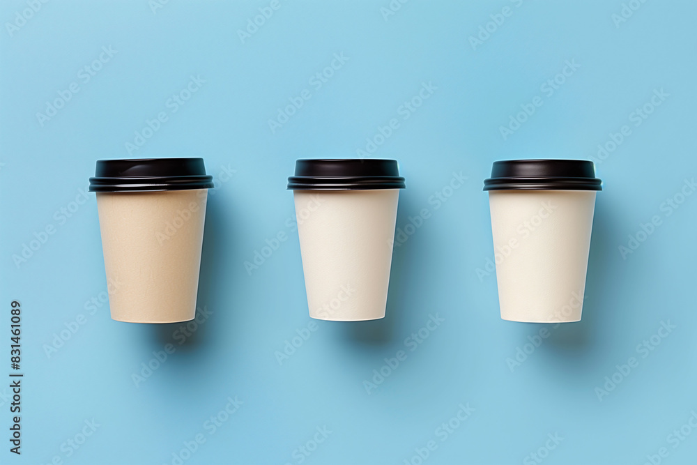 Coffee cups mockup for branding, website, or advertisement, isolated on pastel background with space for text. Coffee cups mockup for branding, website, or advertisement, isolated on pastel background with space for text.