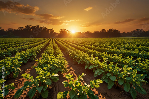 Sunset over a Lush Peanut Field