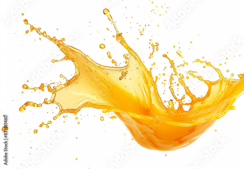 Photo of fruit juice   orange splash on white background