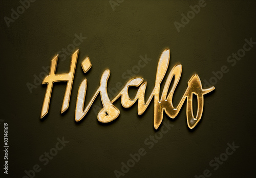 Old gold text effect of Japanese name Hisako with 3D glossy style Mockup. photo