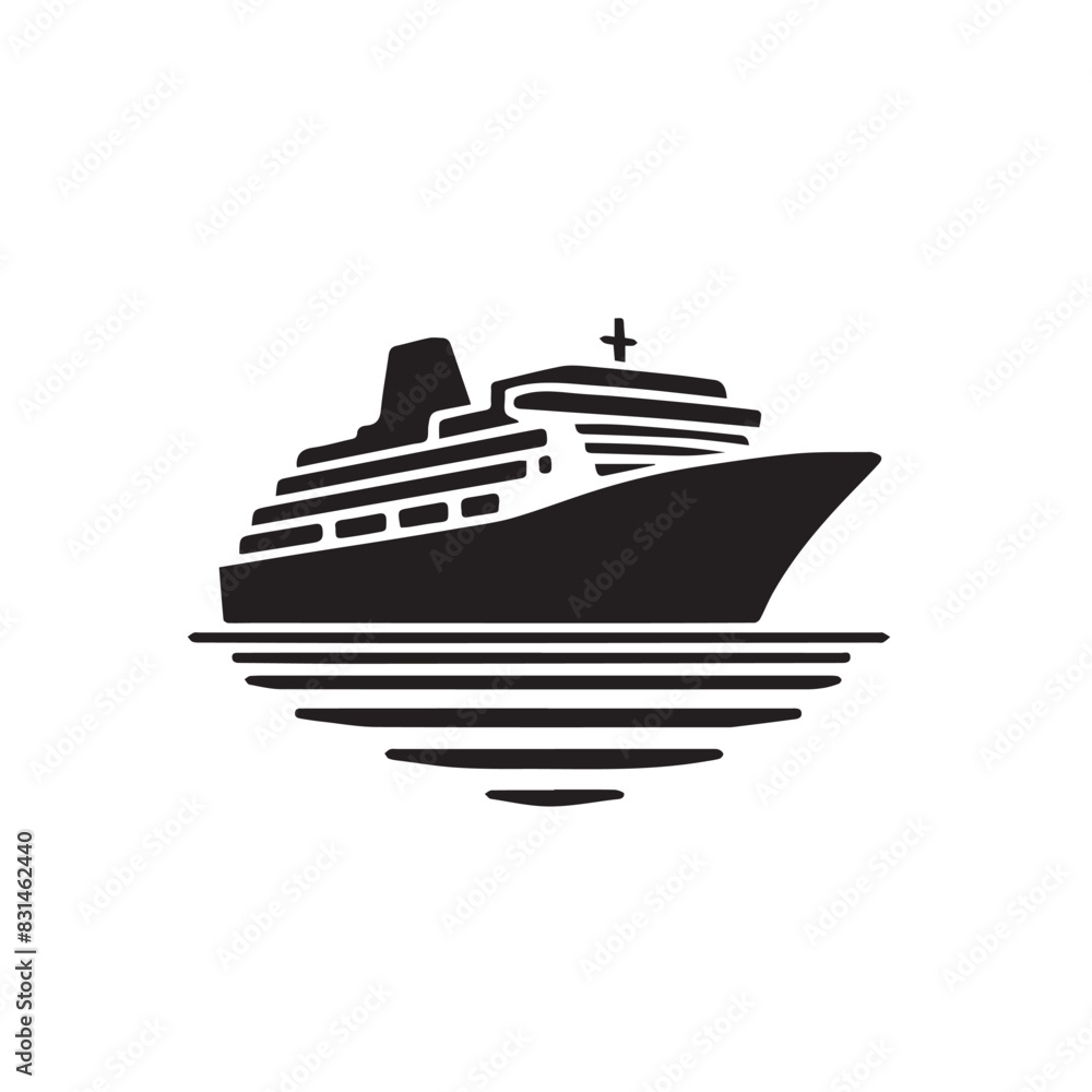 Modern Minimalism: Cruise Ship Silhouette in Black and White Nautical Scene